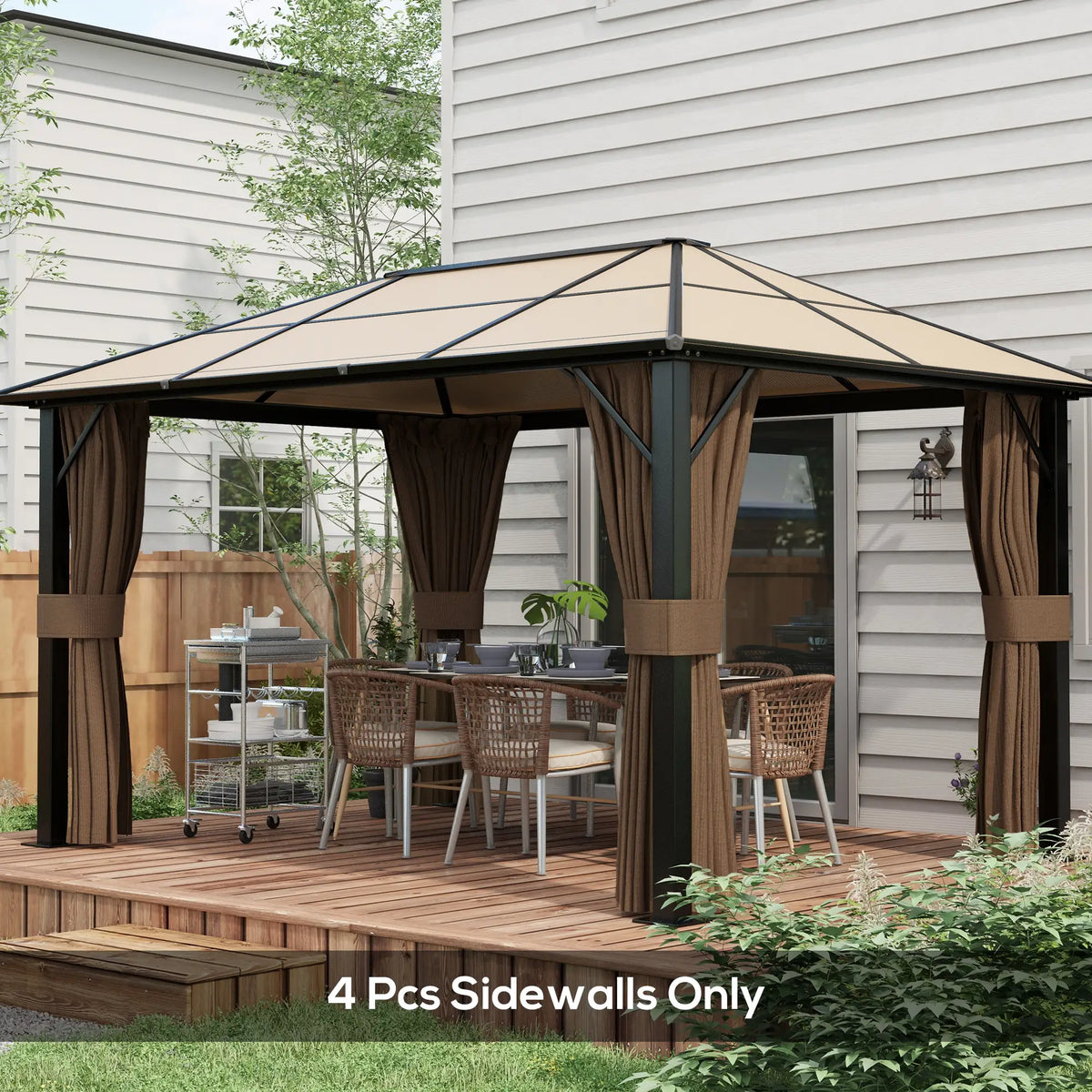 4-Panel Gazebo Curtains, Privacy Sidewall for 10' x 13' Canopy, Dark Brown