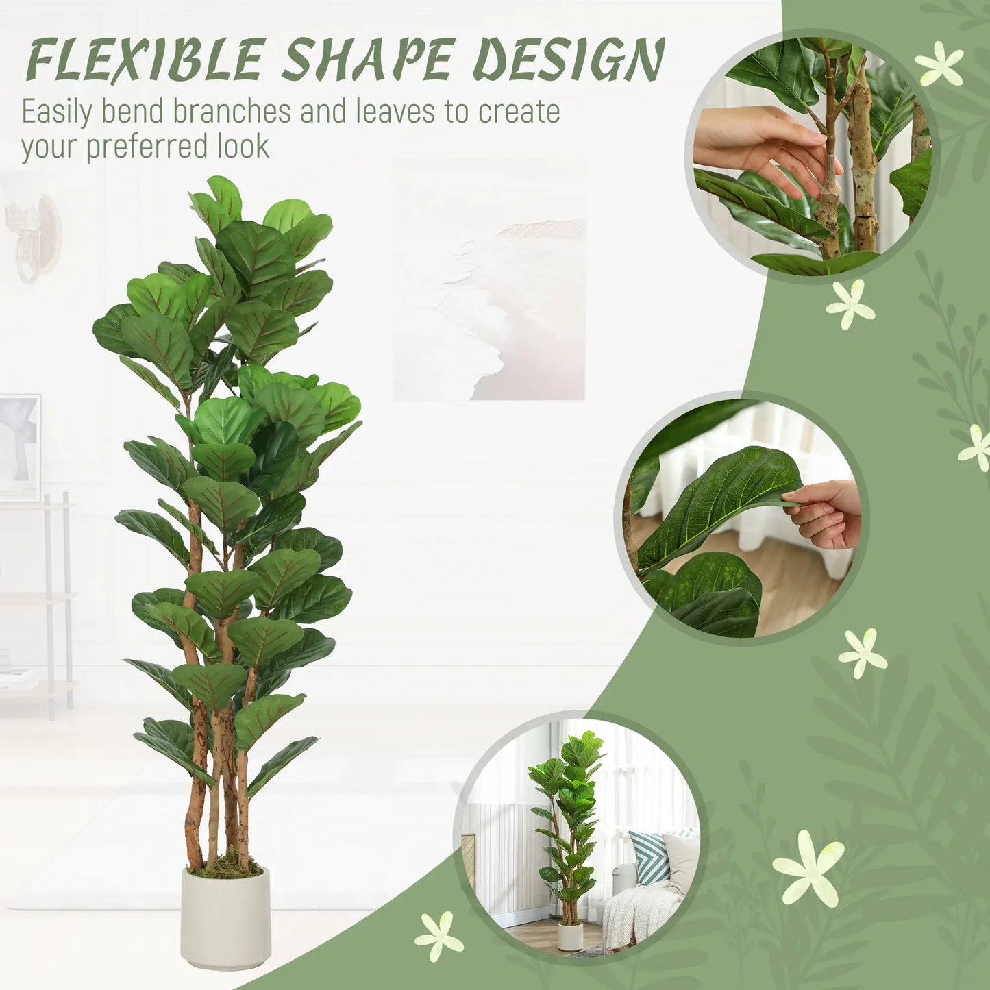 5FT Artificial Fiddle Leaf Fig Tree Set Of 2, Fake Potted Tree, Green Artificial Trees at Gallery Canada
