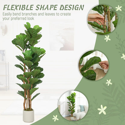 5FT Artificial Fiddle Leaf Fig Tree Set Of 2, Fake Potted Tree, Green Artificial Trees at Gallery Canada