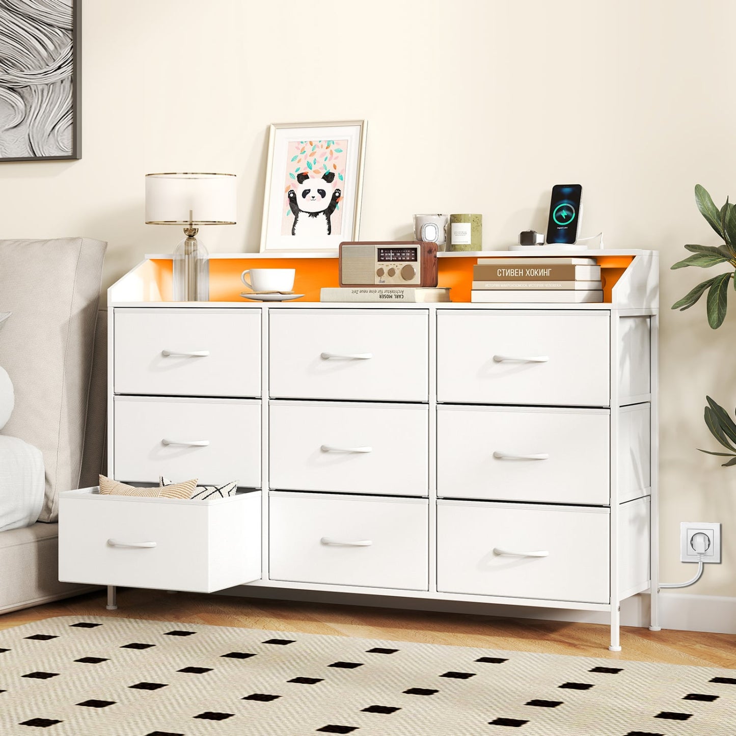 Storage Organizer with LED Lights, 9 Fabric Drawers, White Dressers & Chests at Gallery Canada