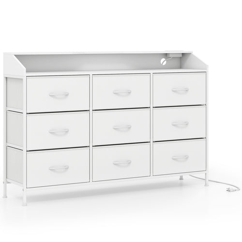 Storage Organizer with LED Lights, 9 Fabric Drawers, White