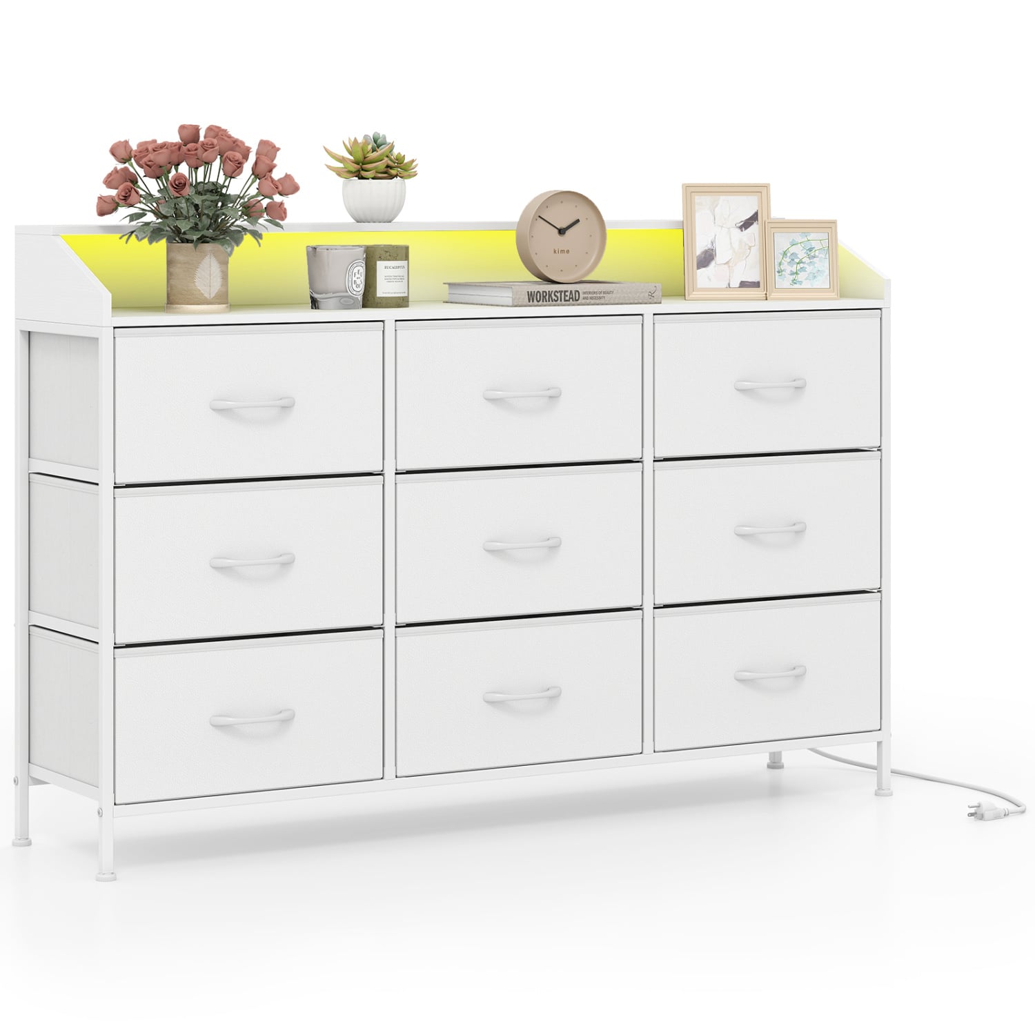 Storage Organizer with LED Lights, 9 Fabric Drawers, White Dressers & Chests at Gallery Canada