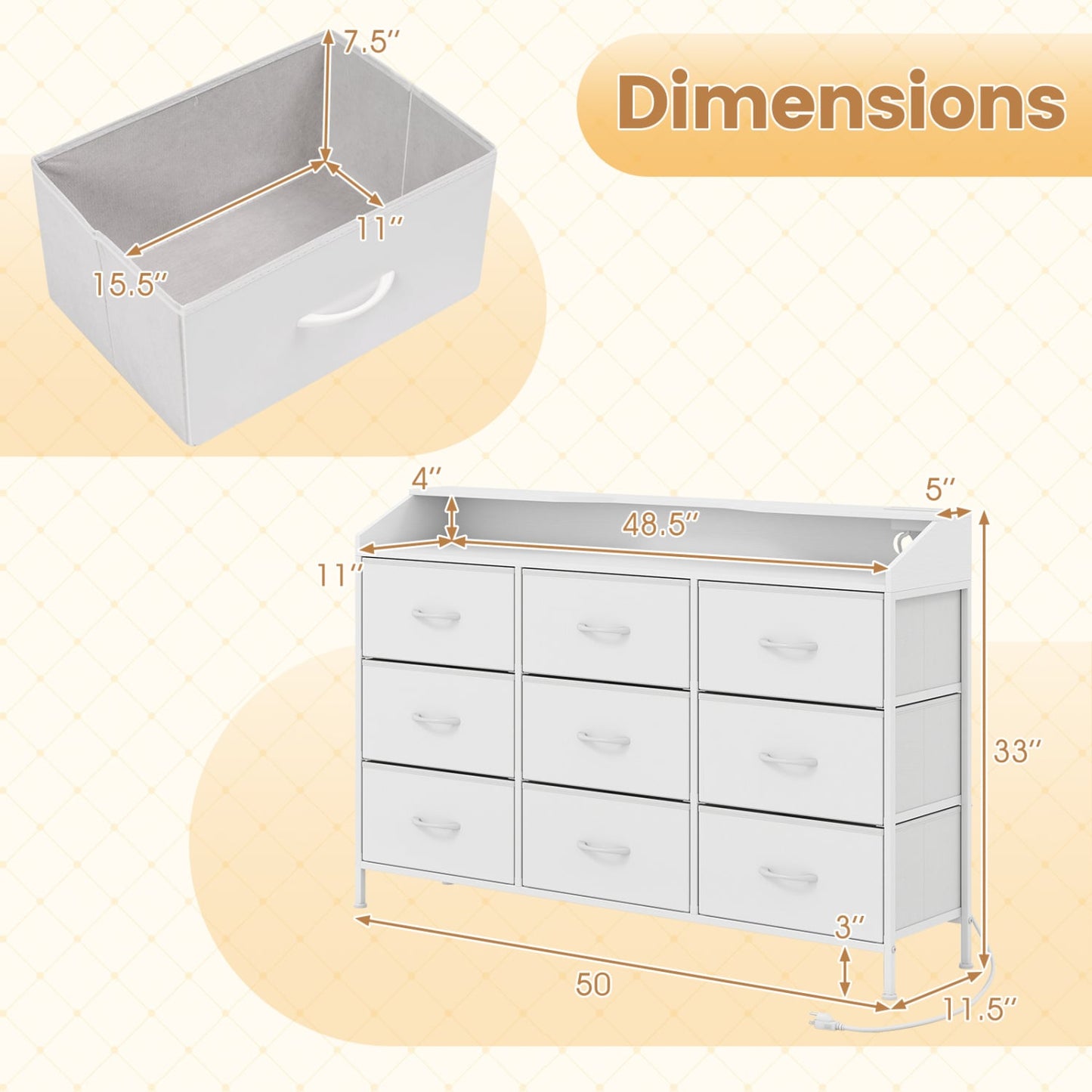 Storage Organizer with LED Lights, 9 Fabric Drawers, White Dressers & Chests at Gallery Canada