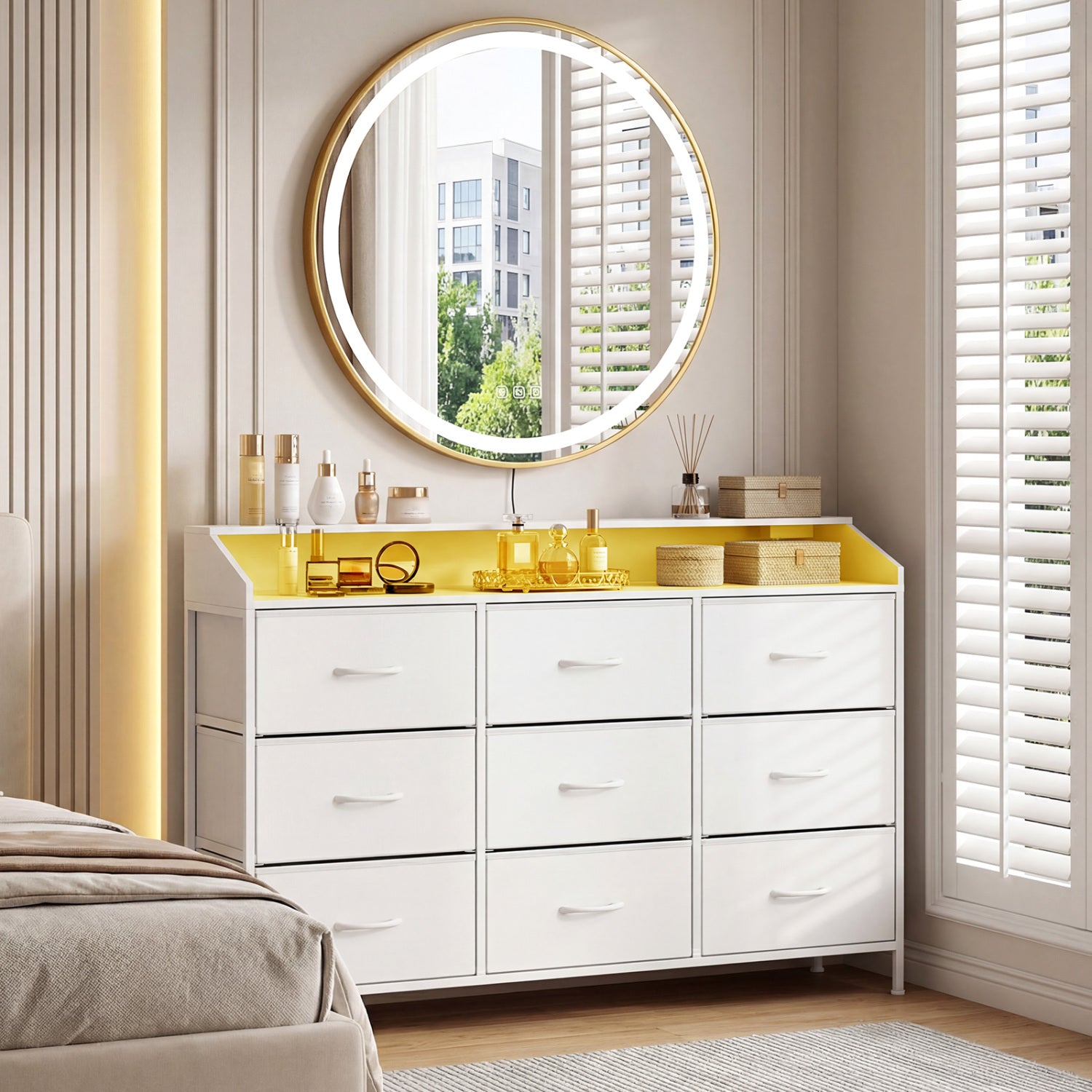 Storage Organizer with LED Lights, 9 Fabric Drawers, White Dressers & Chests at Gallery Canada