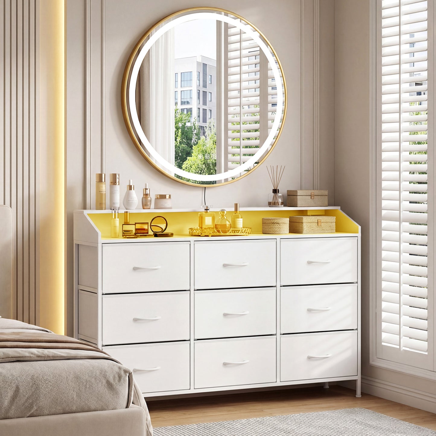 Storage Organizer with LED Lights, 9 Fabric Drawers, White Dressers & Chests at Gallery Canada