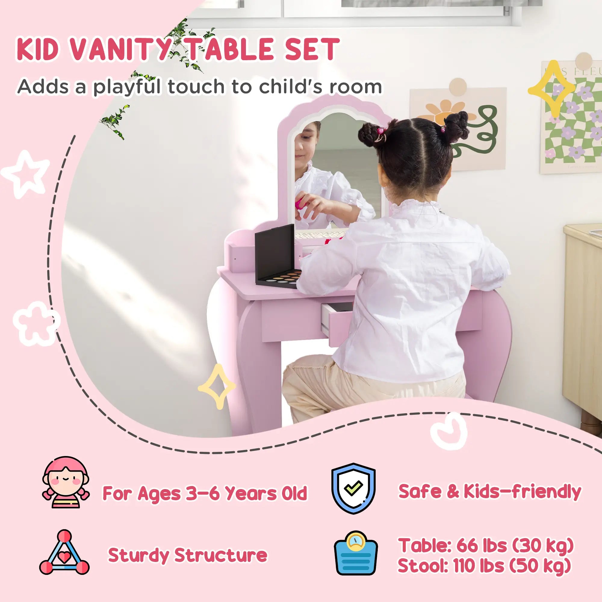 Makeup Vanity With Mirror, Stool, Cloud Design, 3-6 Years, Pink Toy Vanity at Gallery Canada