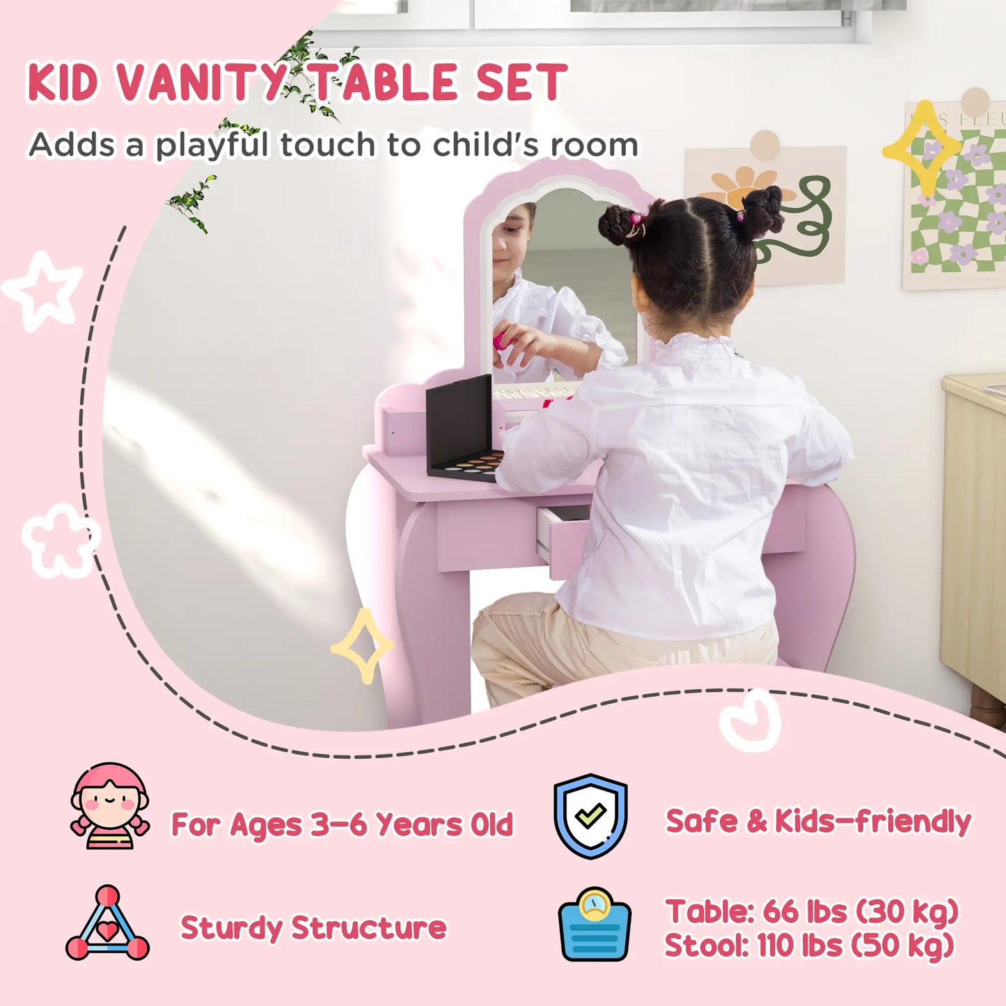 Makeup Vanity With Mirror, Stool, Cloud Design, 3-6 Years, Pink Toy Vanity at Gallery Canada