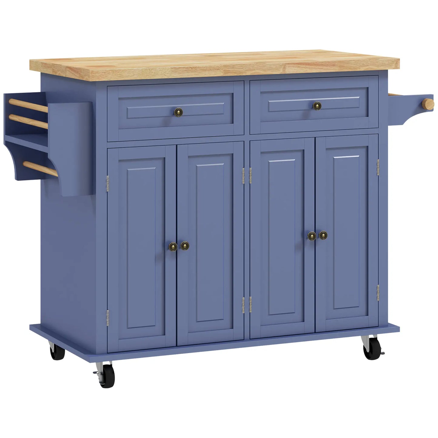 Kitchen Island with Storage, Rolling Cart, Rubber Wood Top, Navy Blue Kitchen Islands & Kitchen Carts Navy Blue at Gallery Canada