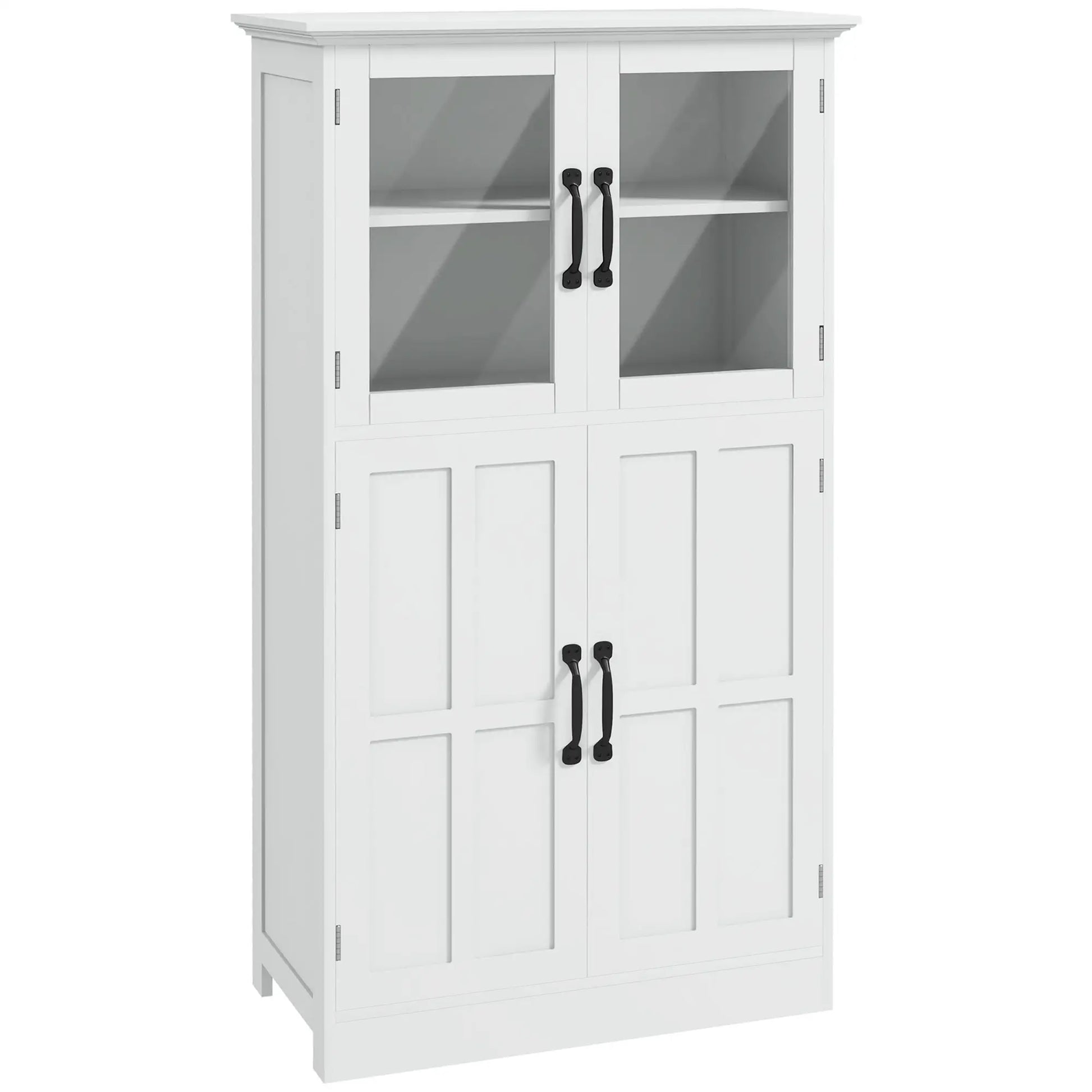 Modern Sideboard Cabinet, Glass Doors, 4-Tier Shelving, Adjustable Shelves Kitchen Pantry Cabinets White at Gallery Canada