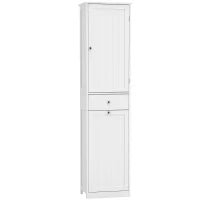 71" Tall Bathroom Storage Cabinet, Narrow with Laundry Basket, White