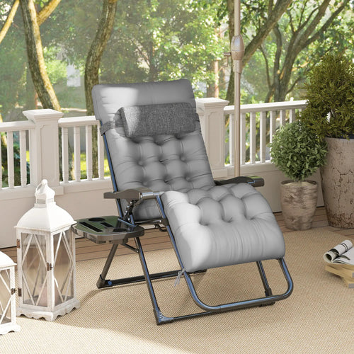 Padded Folding Recliner Chair, Adjustable Backrest, Grey