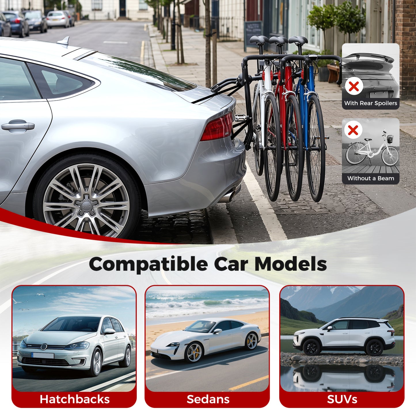 Superbuy Trunk Mount 3-Bike Rack with Anti-Sway Straps & Soft Padding for SUV Garages at Gallery Canada