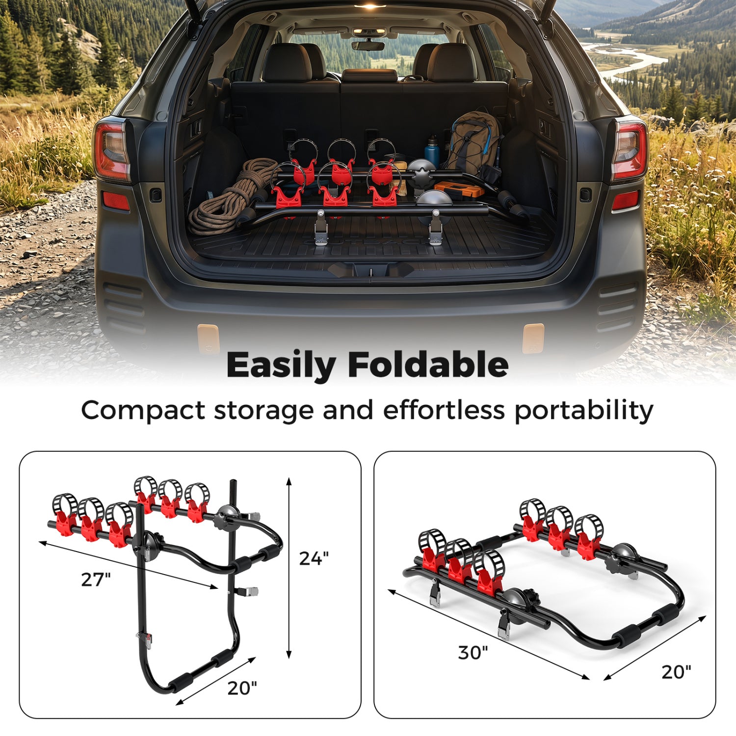Superbuy Trunk Mount 3-Bike Rack with Anti-Sway Straps & Soft Padding for SUV Garages at Gallery Canada