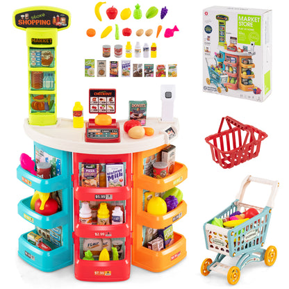 Kids Supermarket Playset, 76 PCS Grocery Store Set With Shopping Cart, Blue Pretend Toys Blue at Gallery Canada