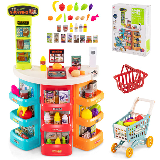 Kids Supermarket Playset, 76 PCS Grocery Store Set With Shopping Cart, Blue Pretend Toys Blue at Gallery Canada