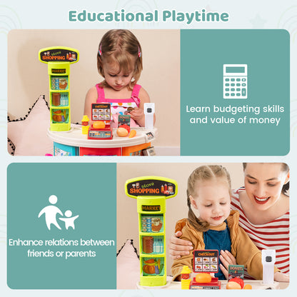 Supermarket Playset for Kids 76 PCS Pretend Play Grocery Store Set with Shopping Cart, Blue Pretend Toys at Gallery Canada