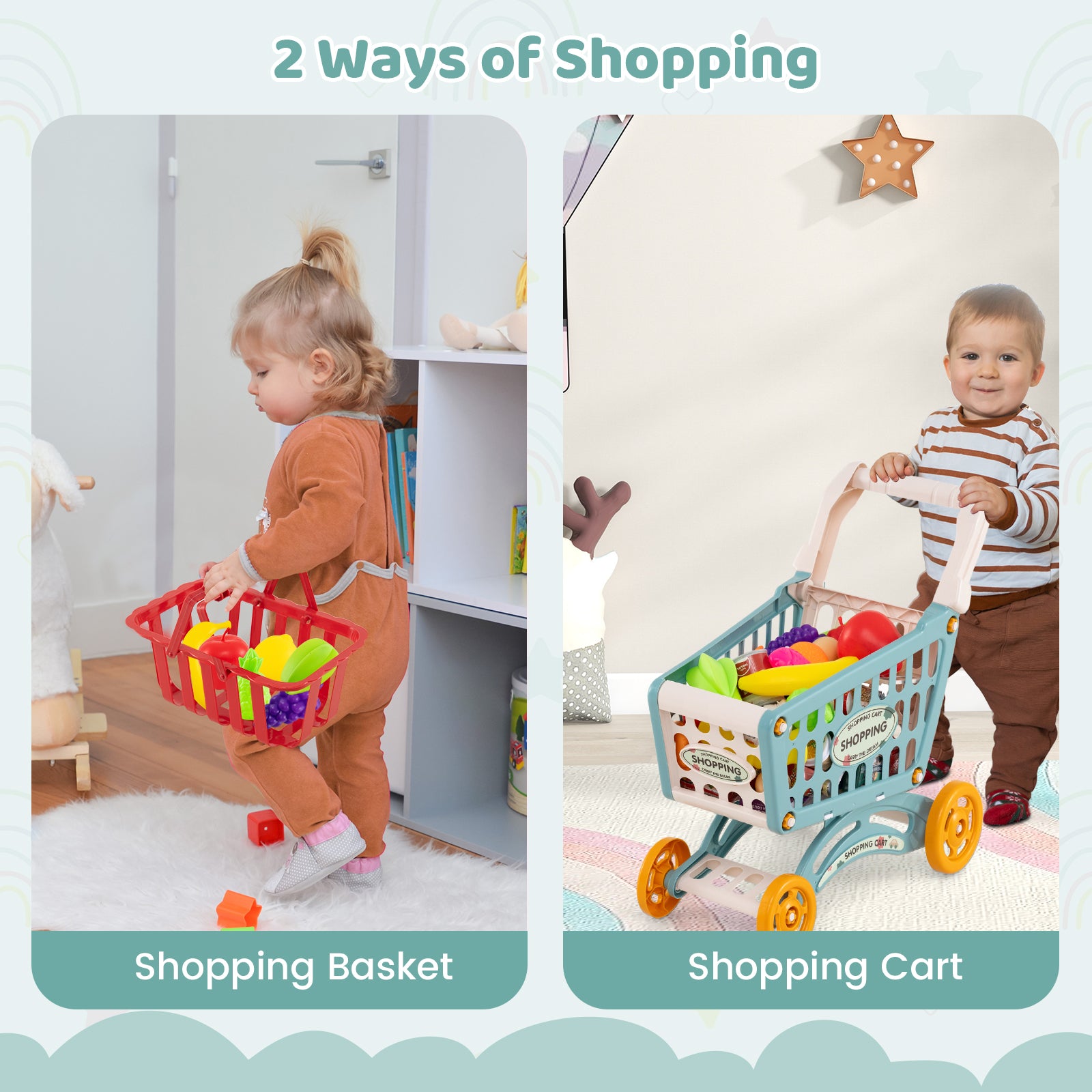 Supermarket Playset for Kids 76 PCS Pretend Play Grocery Store Set with Shopping Cart, Blue Pretend Toys at Gallery Canada