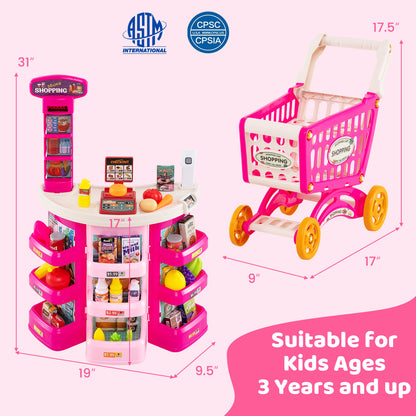 Supermarket Playset for Kids 76 PCS Pretend Play Grocery Store Set with Shopping Cart, Pink Pretend Toys at Gallery Canada