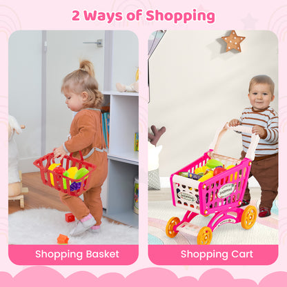 Supermarket Playset for Kids 76 PCS Pretend Play Grocery Store Set with Shopping Cart, Pink Pretend Toys at Gallery Canada