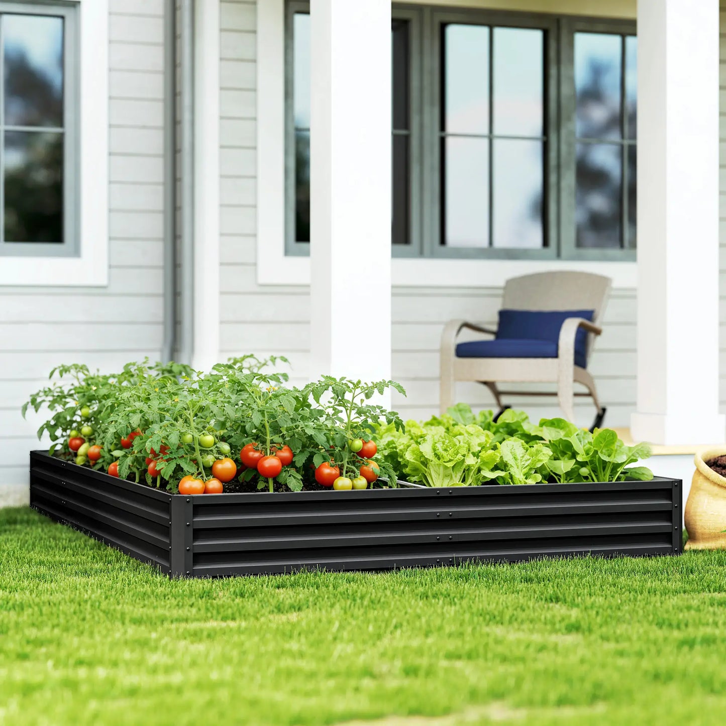 L-Shaped Raised Garden Bed, 82" x 109" x 12", Black Galvanized Steel Planter Box, Black Galvanized Planter Boxes at Gallery Canada