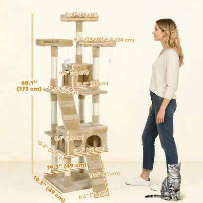 68-Inch Multi-Level Cat Scratching Tree, Light Brown Multi-Level Cat Towers at Gallery Canada