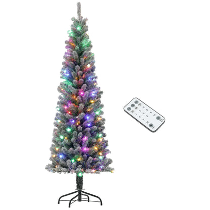 6ft Prelit Pencil Christmas Tree, Flocked, Dual Color LEDs, 429 Tips, Color Pre Lit Christmas Trees at Gallery Canada
