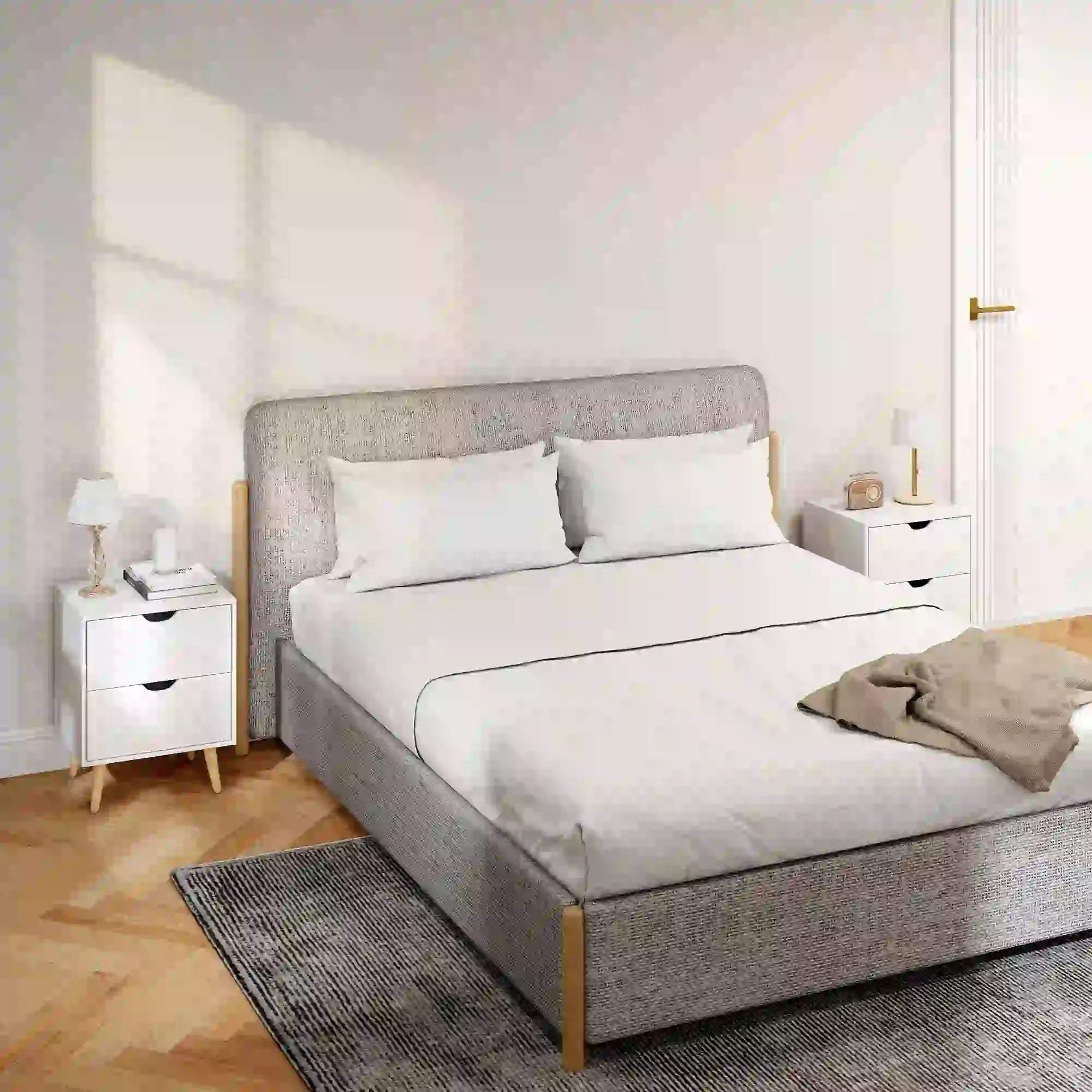 White Nightstand Set Of 2, 2 Drawers With Pine Wood Legs, White Bedside Tables at Gallery Canada