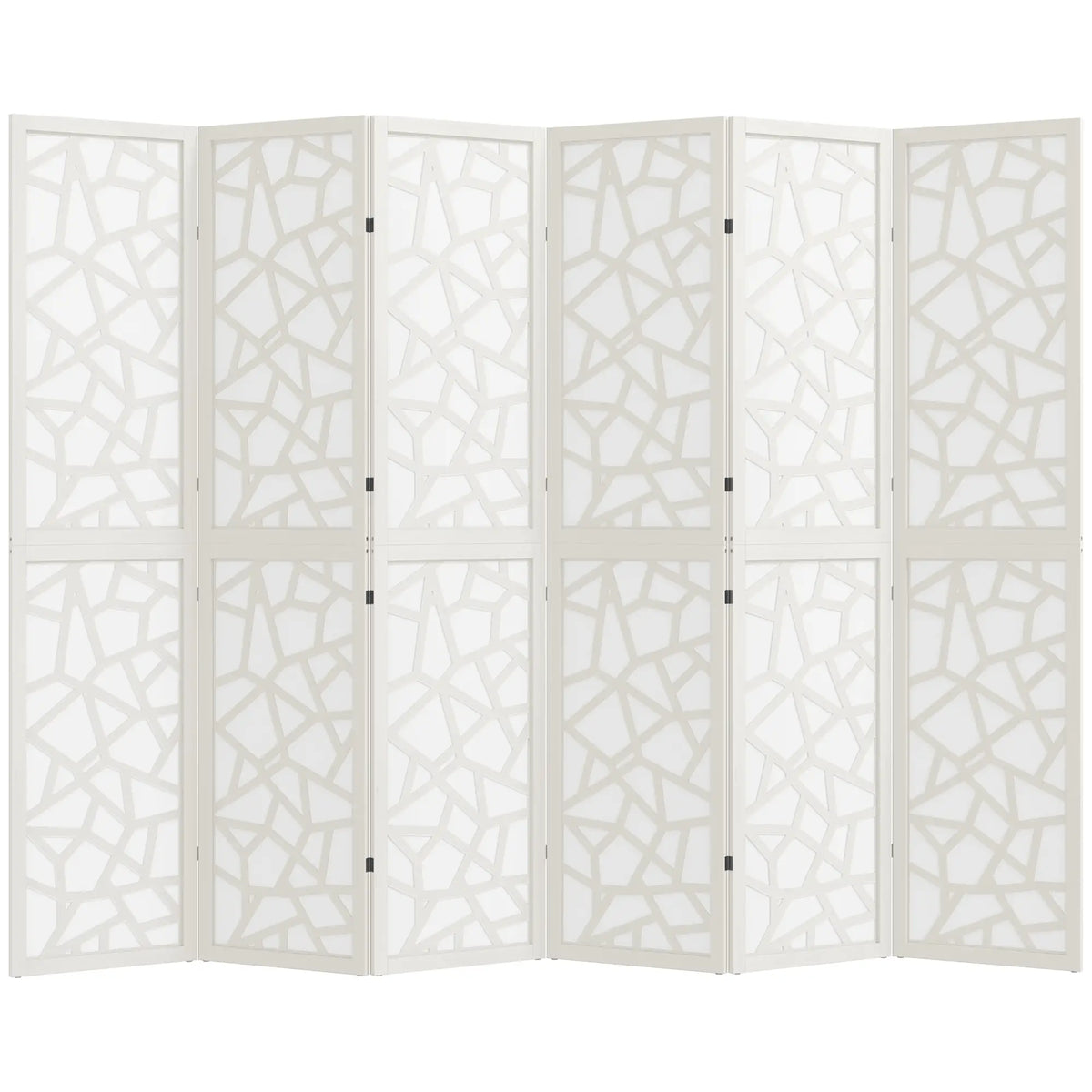 6 Panel Room Divider, 5.6 FT, Geometric Pattern Privacy Screen, White Room Dividers at Gallery Canada