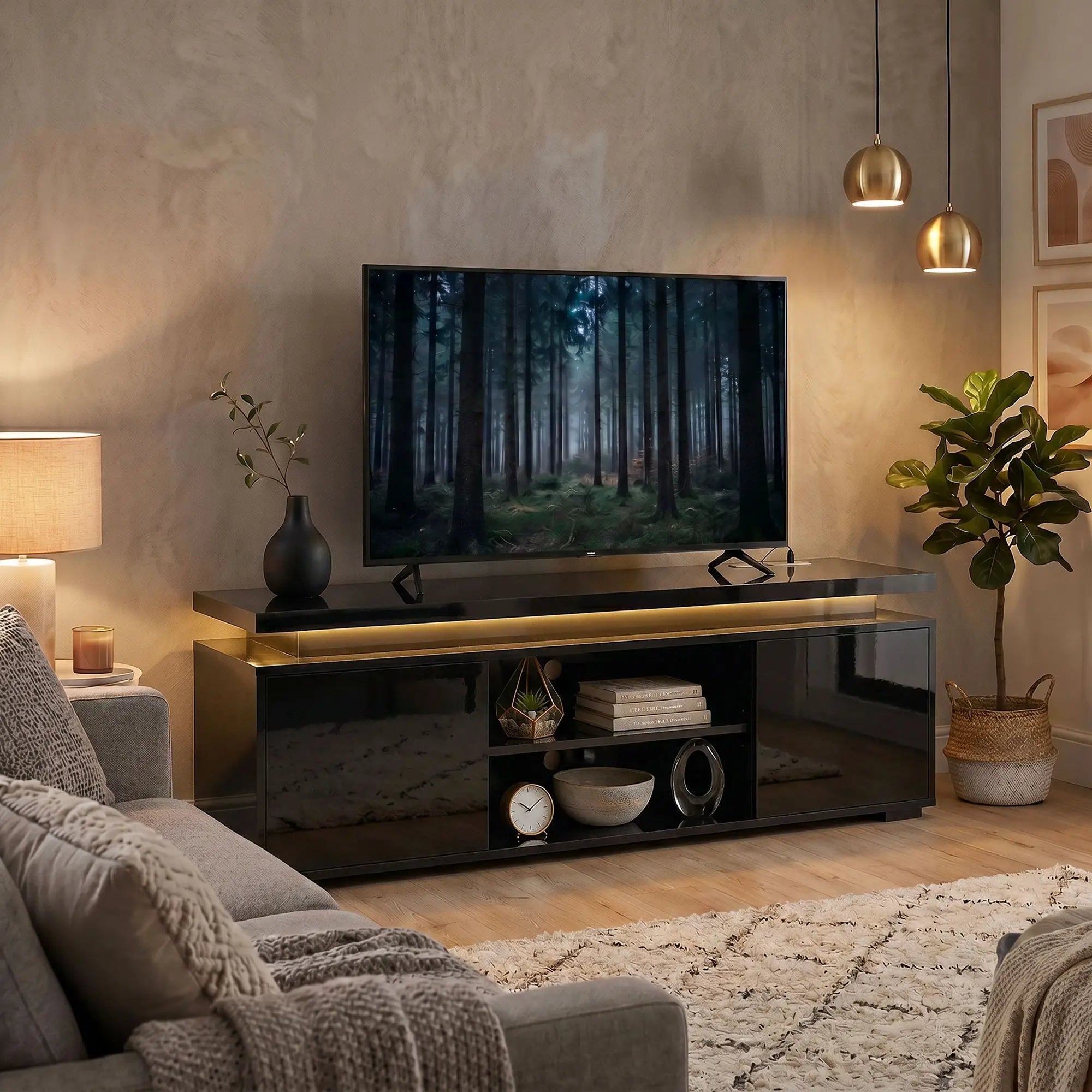 TV Stand For TVs Up To 60 Inch, Modern Entertainment Center With LED Lights, LED Lights TV Stands at Gallery Canada
