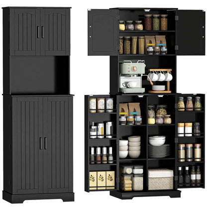 71.5" Tall Pantry Cabinet, Farmhouse Kitchen Storage, Adjustable Shelves, Black Kitchen Pantry Cabinets at Gallery Canada