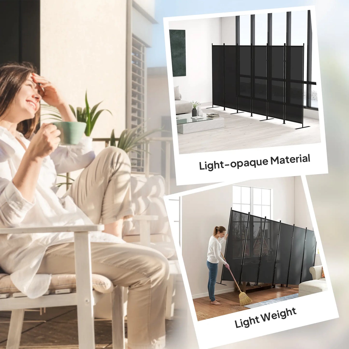 6 Ft Room Divider, Folding Privacy Screen, Charcoal Grey Room Dividers at Gallery Canada