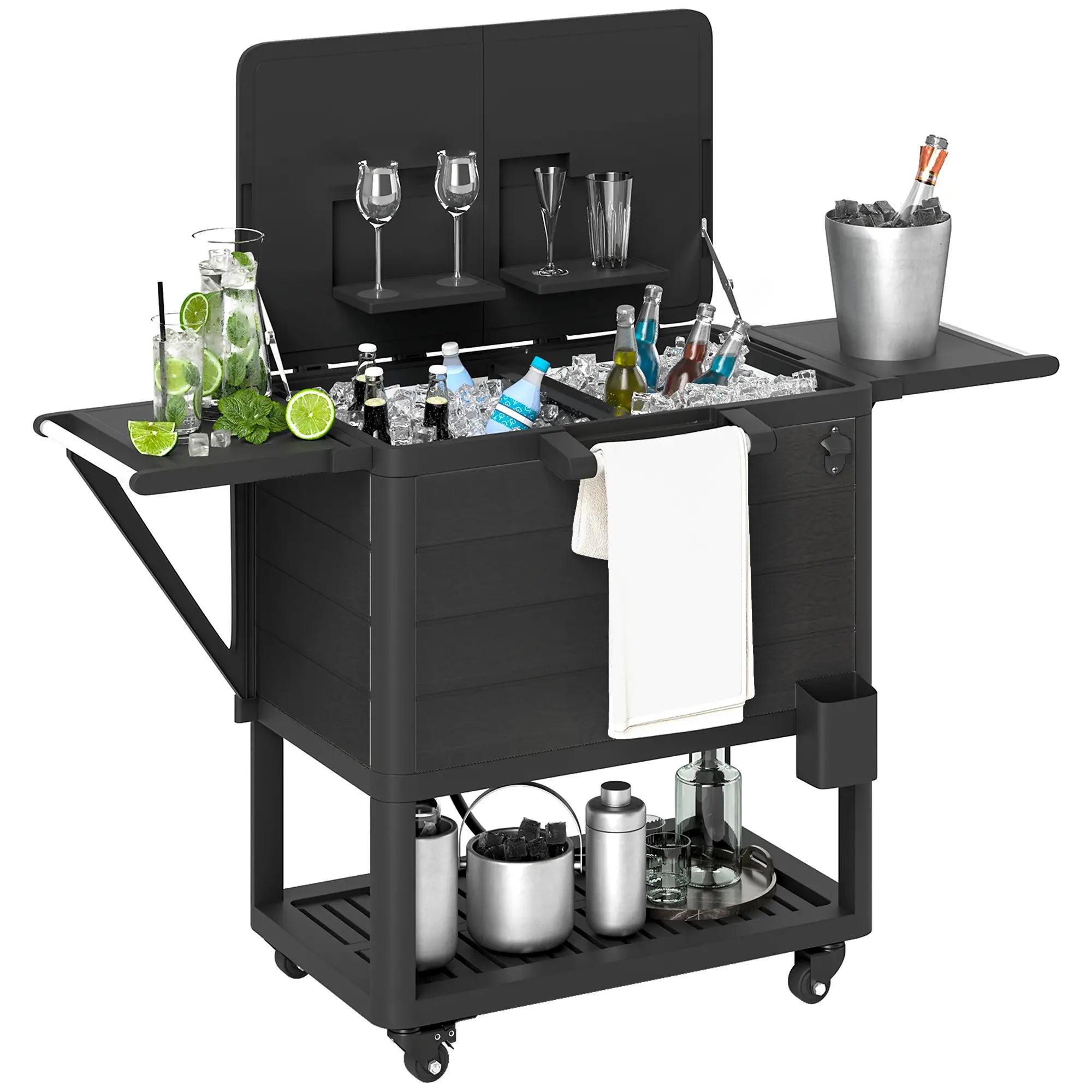104 Quart Large Capacity Outdoor Cooler Cart, Patio Rolling Ice Chest, Black Cooler Boxes at Gallery Canada