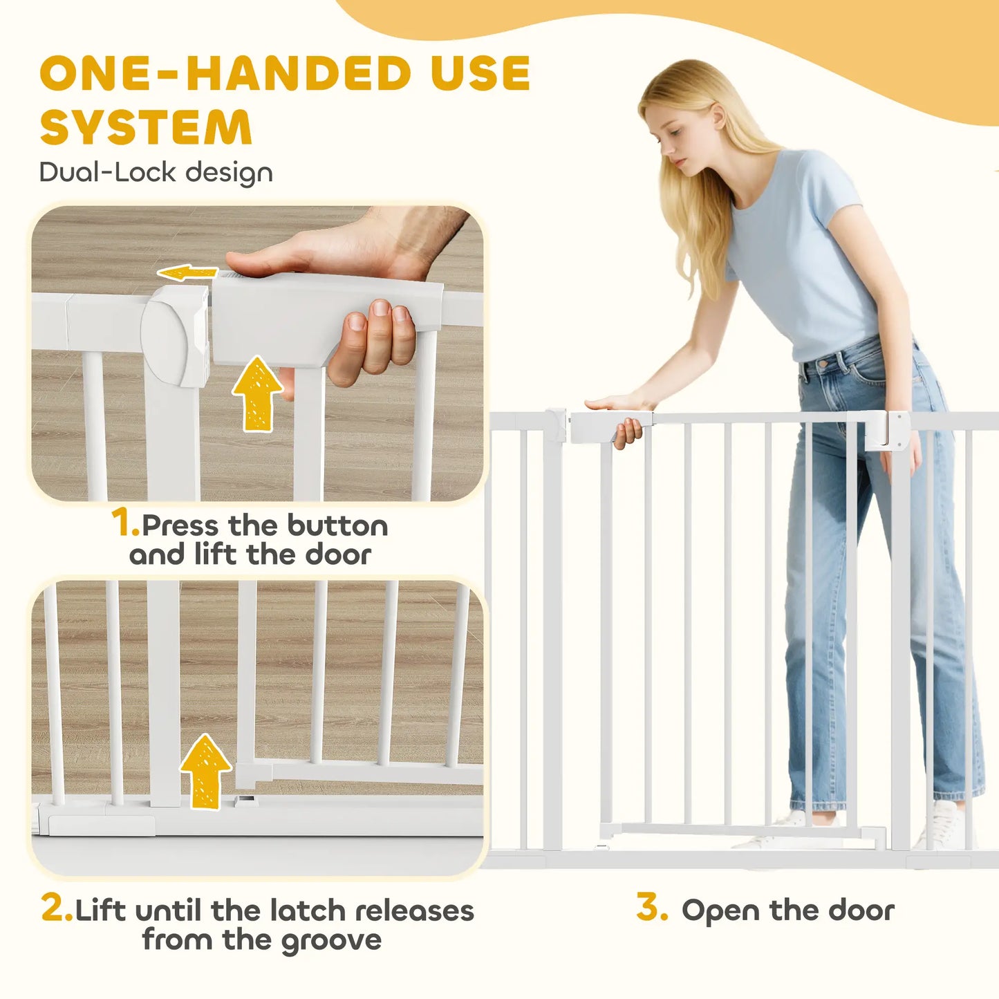 Baby Pet Safety Gate, Pressure Fit, Two-Way Open, Auto-Close, 30"H, White