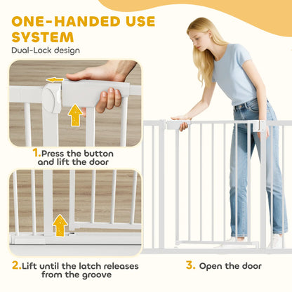 Baby Pet Safety Gate, Pressure Fit, Two-Way Open, Auto-Close, 30"H, White