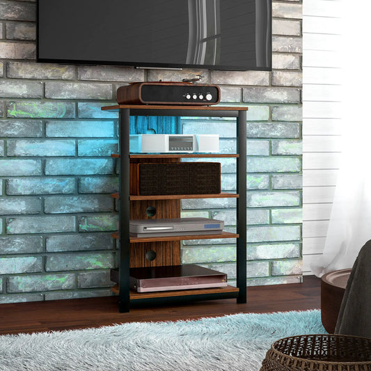 TV Stand for 29" TVs, 4-Tier Storage Shelves, LED Lights TV Stands Brown Wood Effect at Gallery Canada