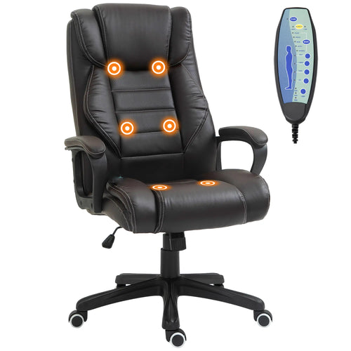 Massage Office Chair, High Back, 6-Point Vibration, Adjustable Height, Brown