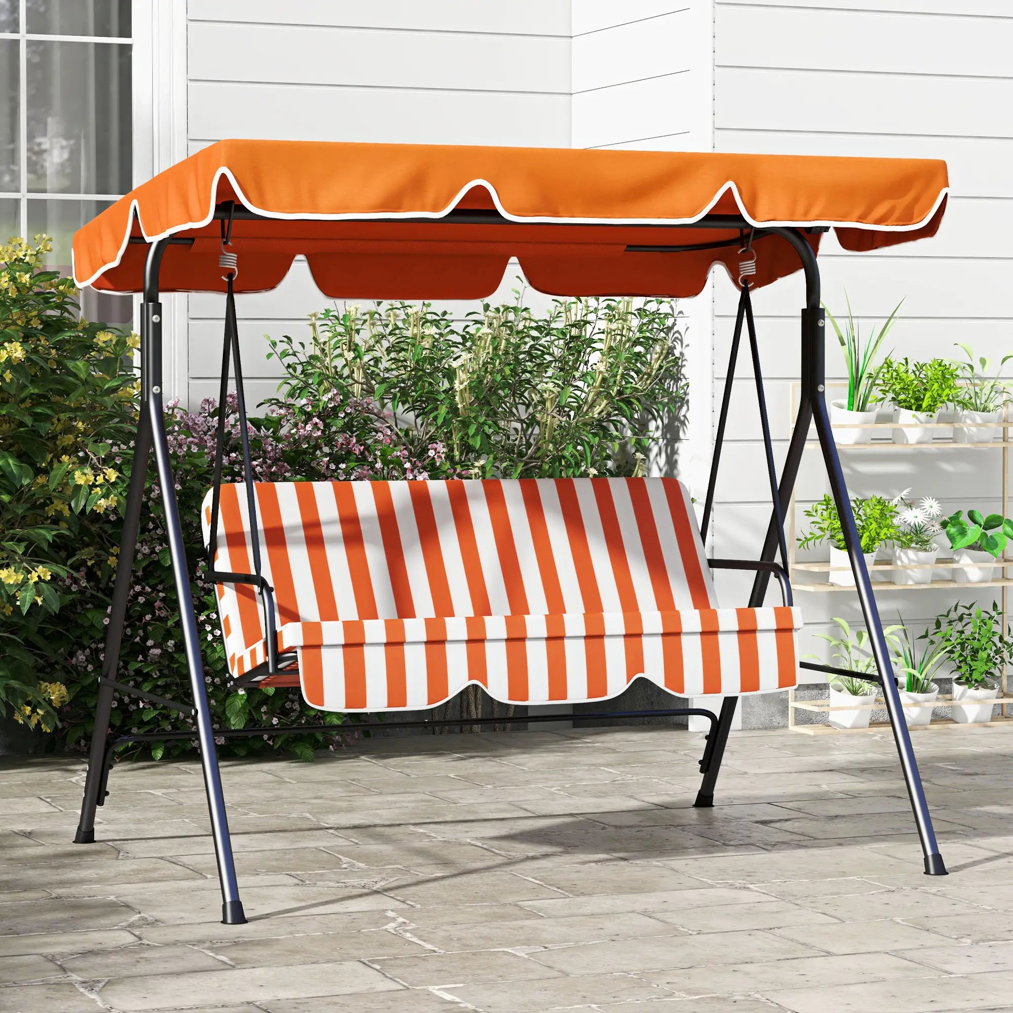 3-Seater Outdoor Porch Swing, Adjustable Canopy, Orange Patio Swings with Stand at Gallery Canada