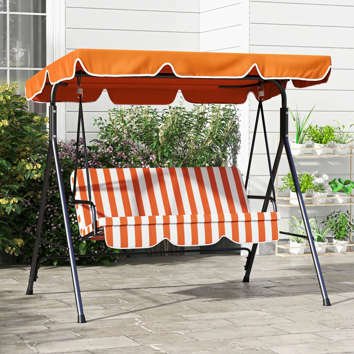 3-Seater Outdoor Porch Swing, Adjustable Canopy, Orange Patio Swings with Stand at Gallery Canada