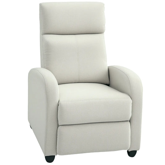 Fabric Recliner Chair, Manual Reclining Sofa, Padded Seat, Cream White Single Sofas Cream at Gallery Canada