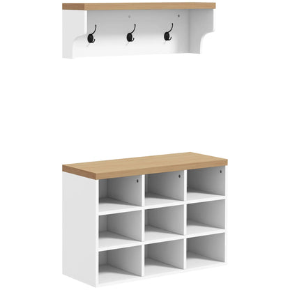 2-in-1 Hall Tree, 5-Hook Coat Rack Shoe Bench Set, White