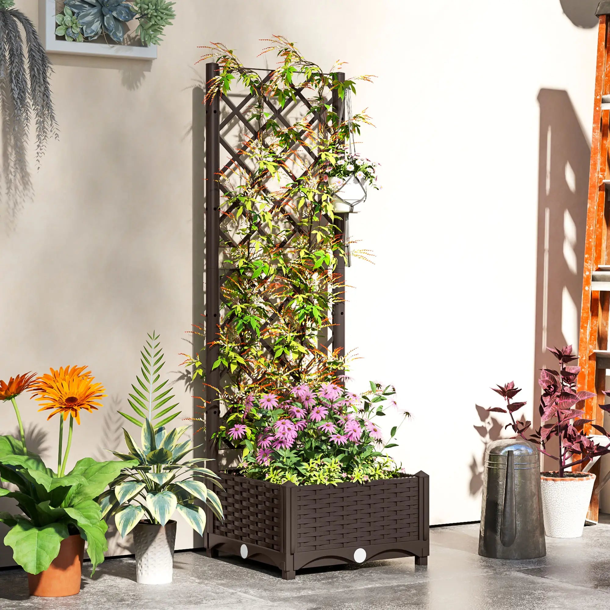 Raised Garden Bed with Trellis, Plastic, 16