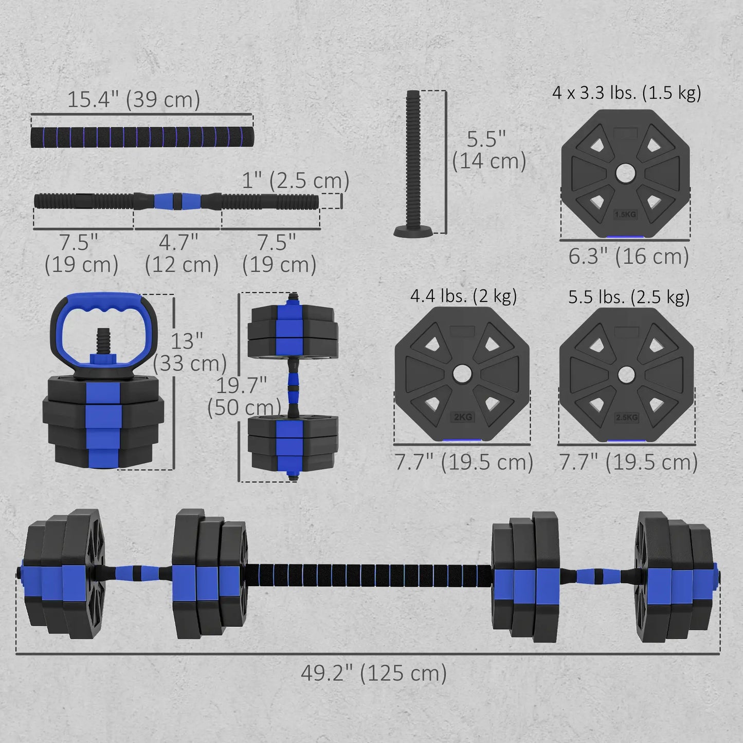 4-in-1 Adjustable Dumbbell Set, 55lbs, Blue Dumbbells & Barbells at Gallery Canada