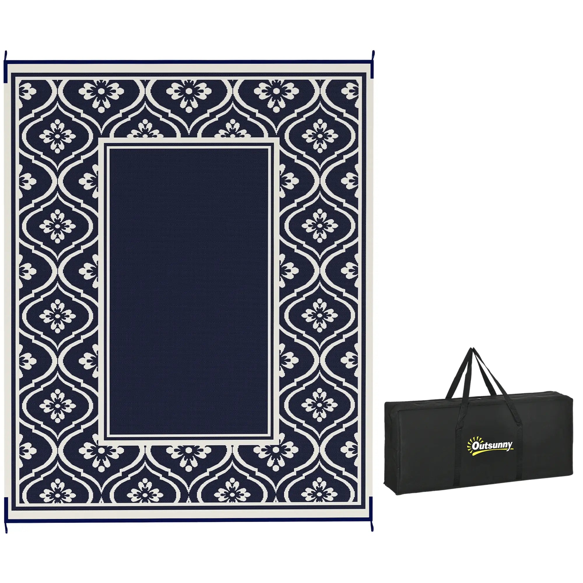 8' x 10' Outdoor RV Rug, Reversible, Gourd Border, White, Blue Garden Decor at Gallery Canada