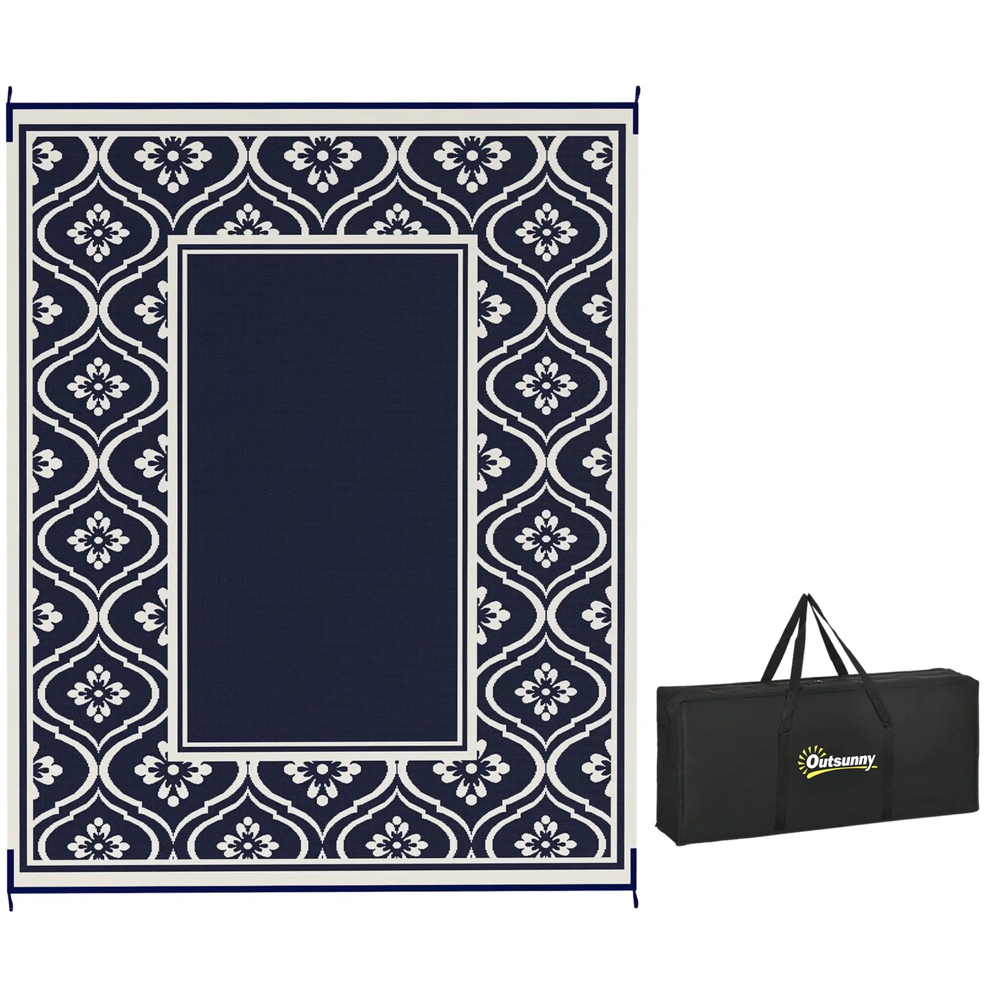 8' x 10' Outdoor RV Rug, Reversible, Gourd Border, White, Blue Garden Decor at Gallery Canada