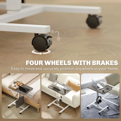 Height Adjustable Standing Desk, Pneumatic Sit Stand Desk with Wheels and Headphone Hook, Grey Office Desks & Work Stations at Gallery Canada
