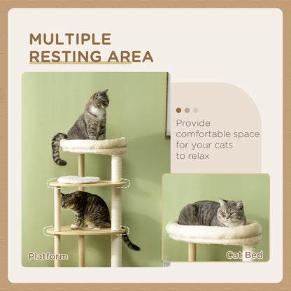 49" Cat Tree Multi-Level Kitty Tower with Scratching Post, Cat Bed, Perch, Cushion, Anti-toppling Device, Oak - Gallery Canada