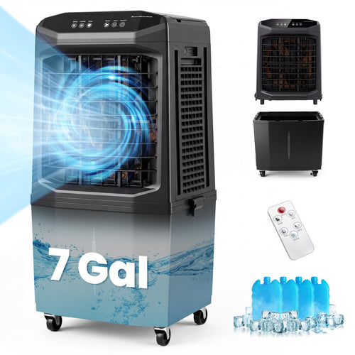 Swamp Cooler 1800 CFM, Evaporative Air Cooler, 7 Gal Tank, Black