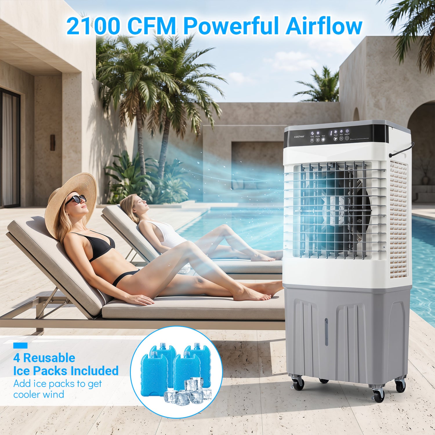 2100 CFM 3-In-1 Evaporative Air Cooler, 7.2 Gal Tank, White Air Coolers at Gallery Canada