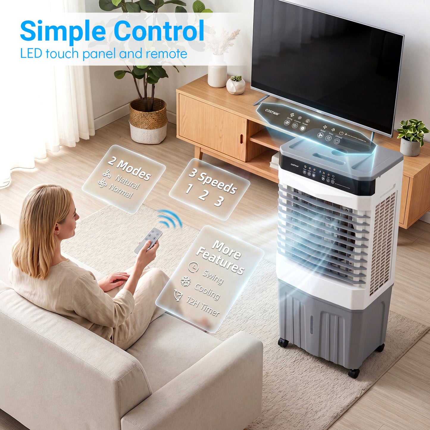 2100 CFM 3-In-1 Evaporative Air Cooler, 7.2 Gal Tank, White Air Coolers at Gallery Canada