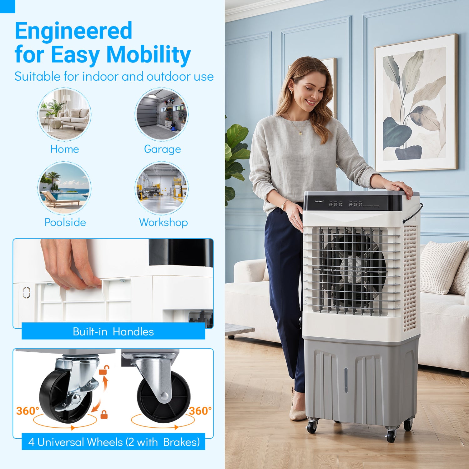 2100 CFM 3-In-1 Evaporative Air Cooler, 7.2 Gal Tank, White Air Coolers at Gallery Canada